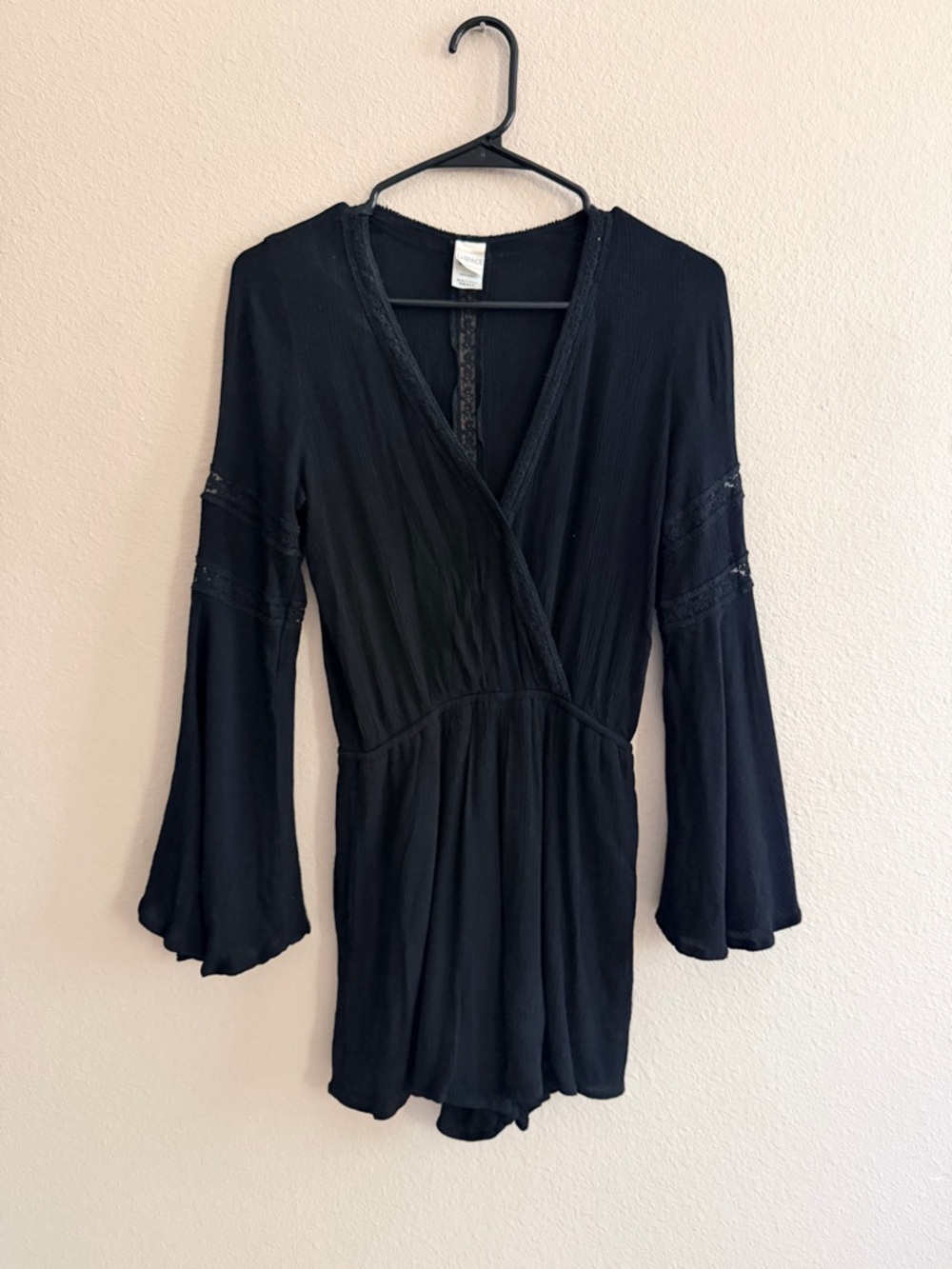 L*space Black Bell Sleeve Lace Romper